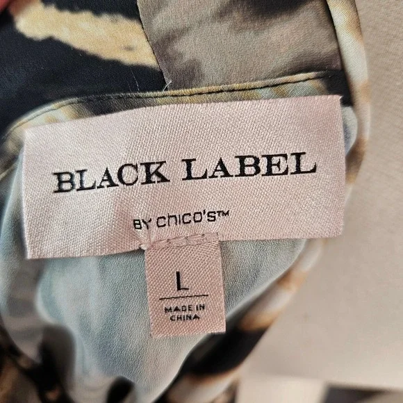 Black Label by Chico's Mixed Animal Print Tie Neck Blouse Leopard Zebra Womens L - Picture 4 of 5